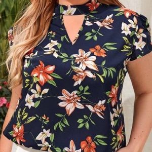 Floral Print Keyhole Neck Top